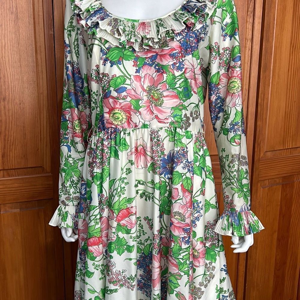 Vintage Victor Costa Ruffled Nylon Floral Dress